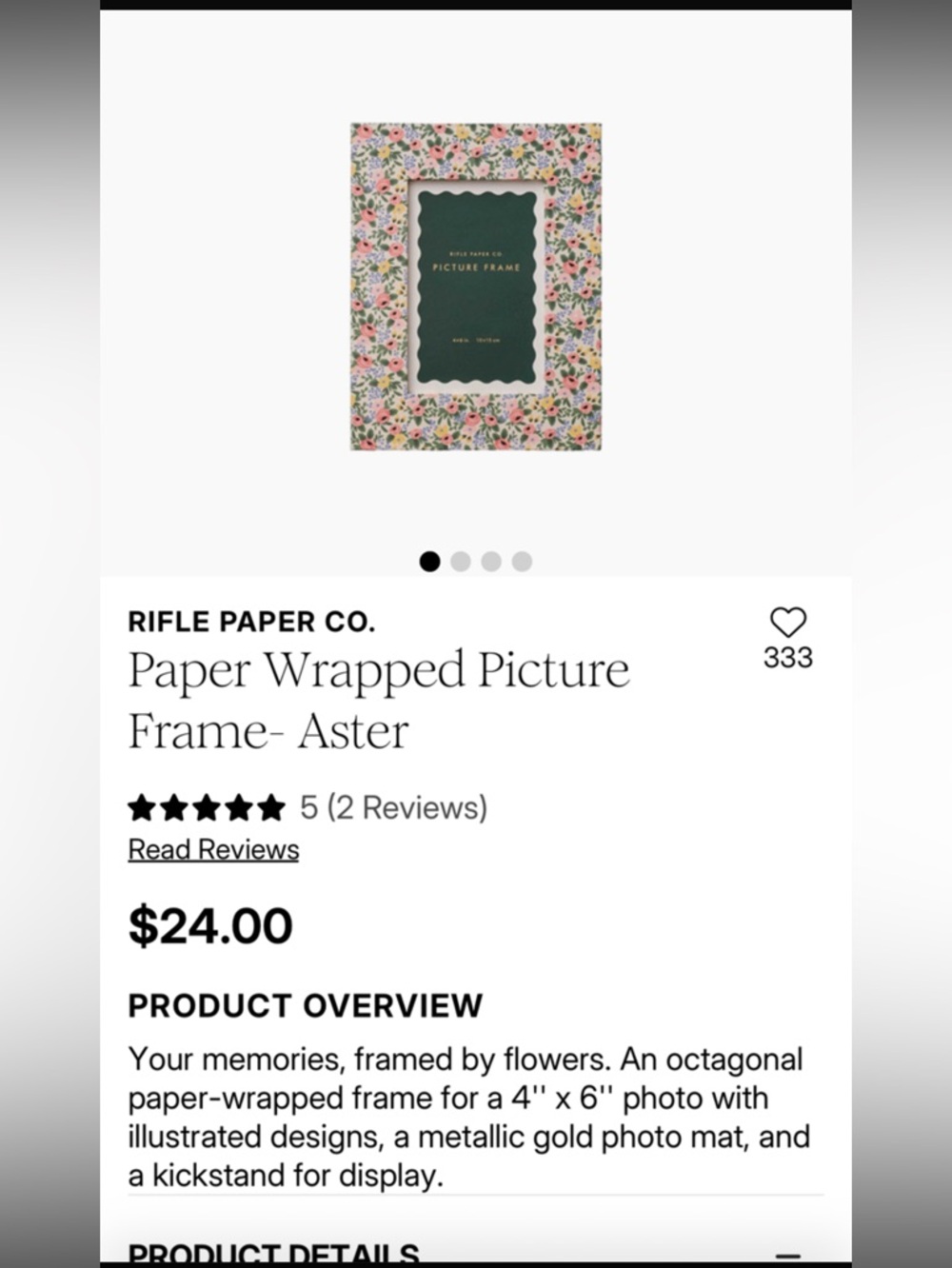 🌸 New Rifle Paper Co. Floral Pink Picture Frame Aster - Picture 2 of 4